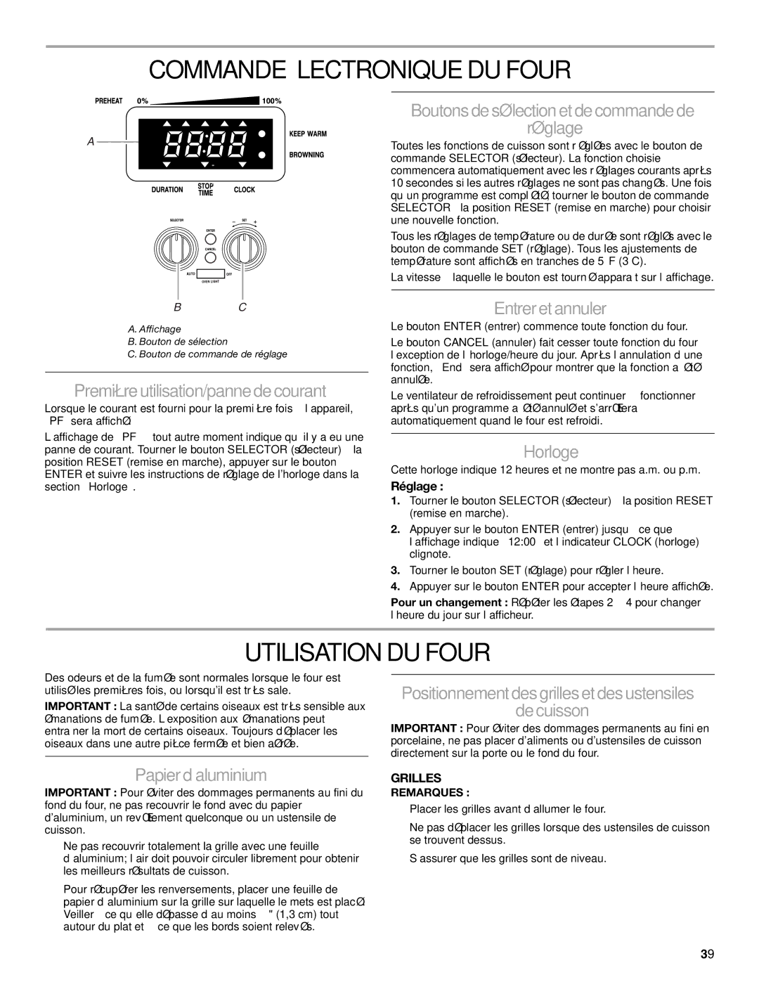 KitchenAid KDRP462, KDRP487, KDRP463, YKDRP407, YKDRP467 manual Commande Électronique DU Four, Utilisation DU Four 