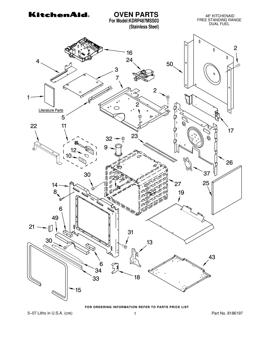 KitchenAid KDRP487MSS03 manual Oven Parts 