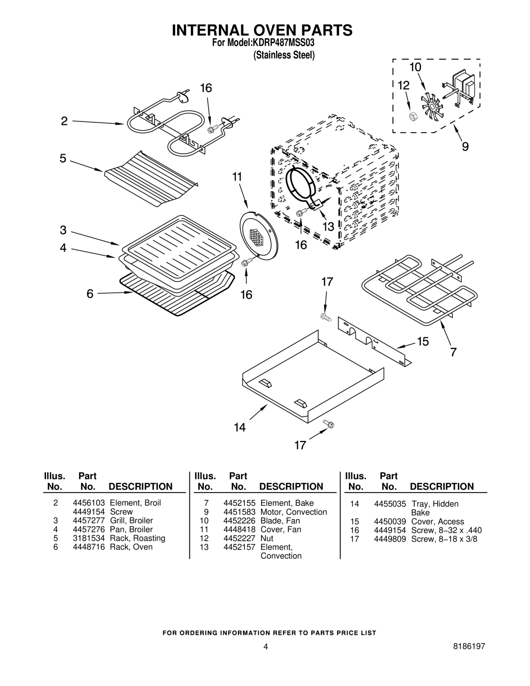 KitchenAid manual Internal Oven Parts, For ModelKDRP487MSS03 Stainless Steel 