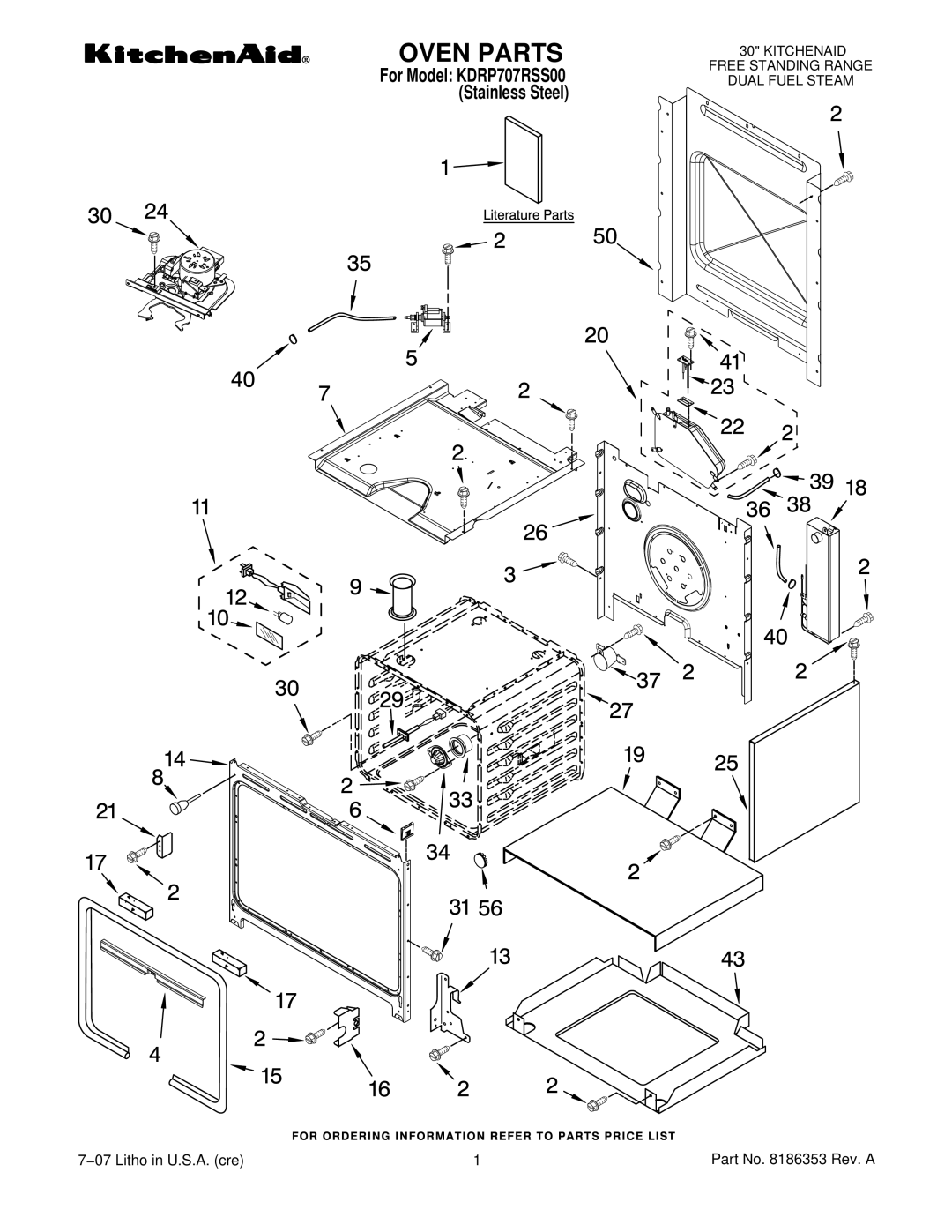 KitchenAid KDRP707RSS00 manual Oven Parts 