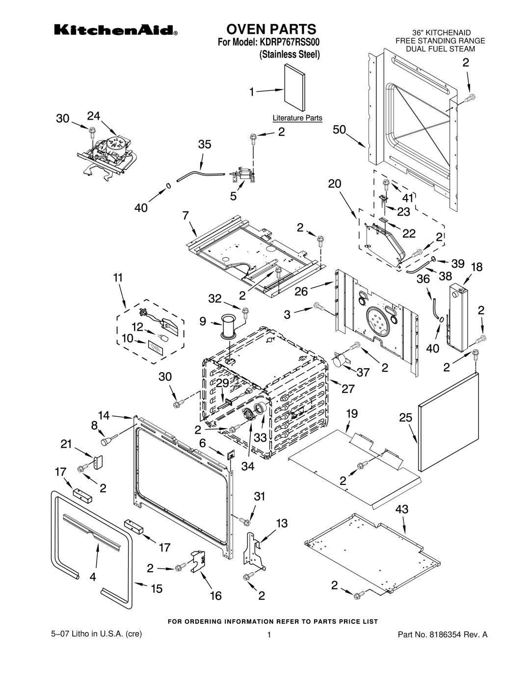 KitchenAid KDRP767RSS00 manual Oven Parts 