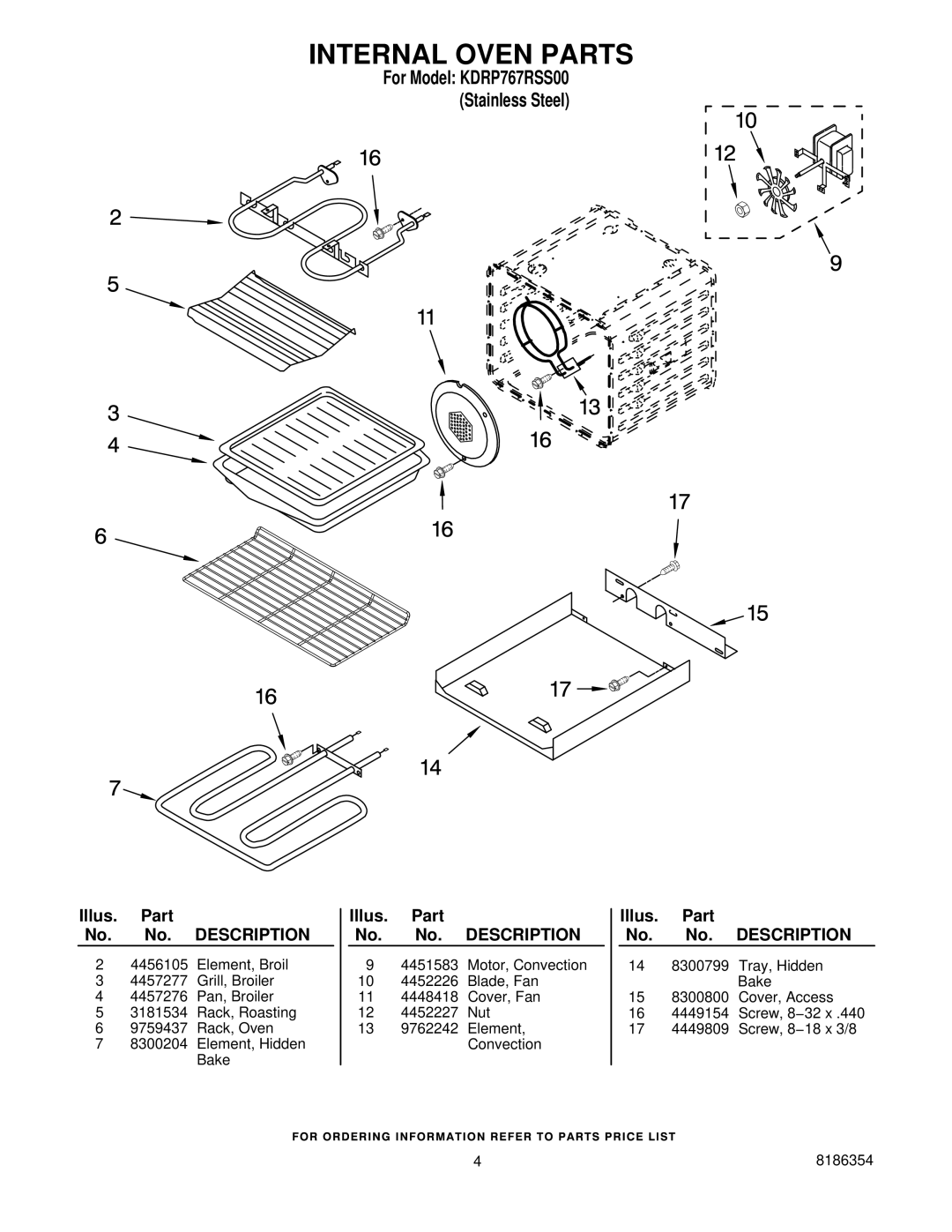 KitchenAid manual Internal Oven Parts, For Model KDRP767RSS00 Stainless Steel 