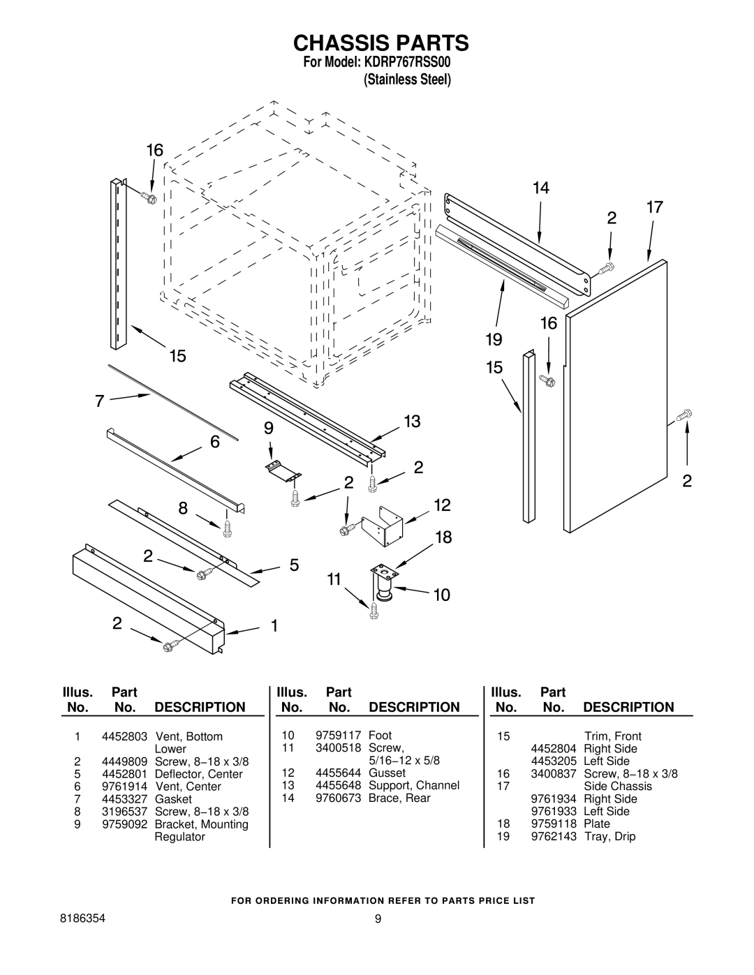 KitchenAid KDRP767RSS00 manual Chassis Parts 