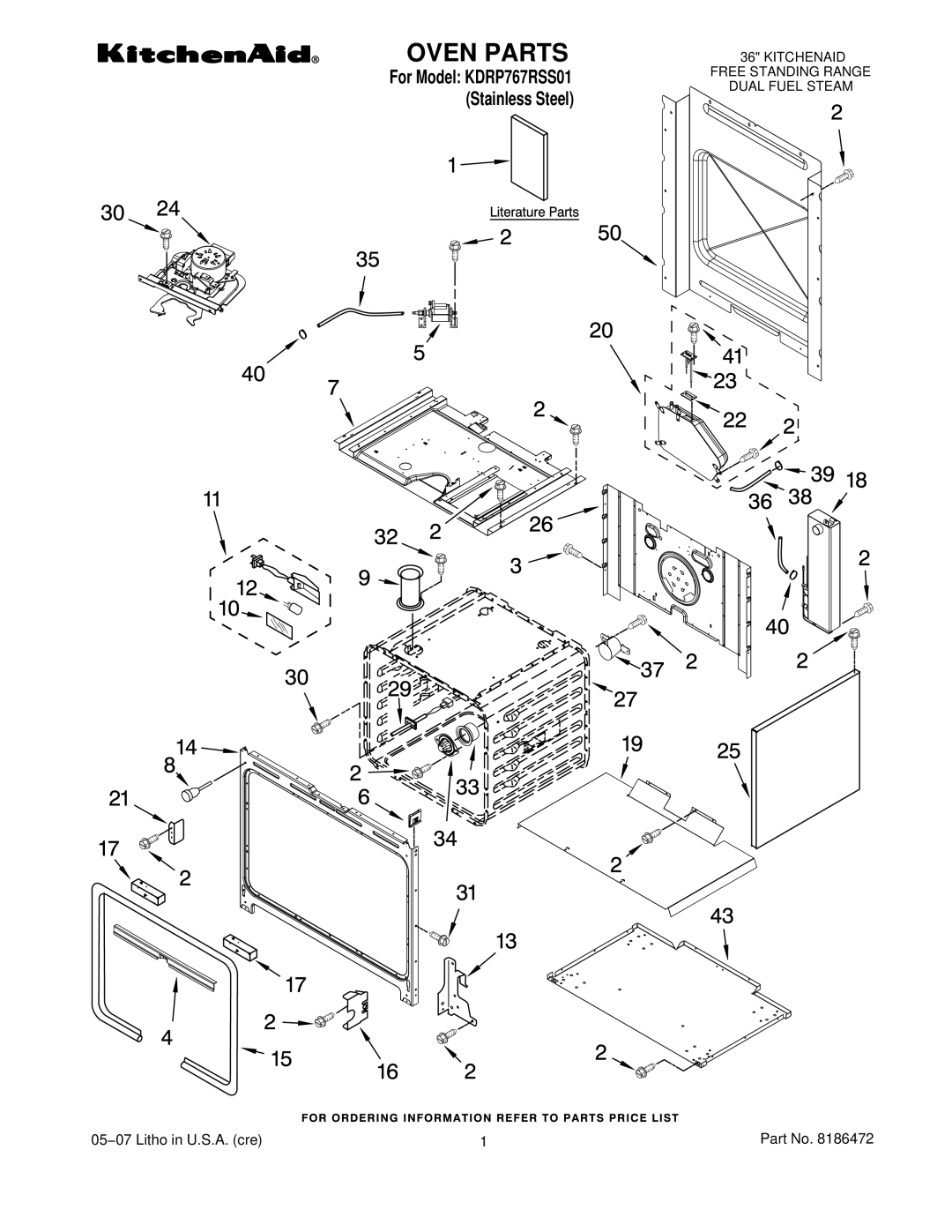 KitchenAid KDRP767RSS01 manual Oven Parts 