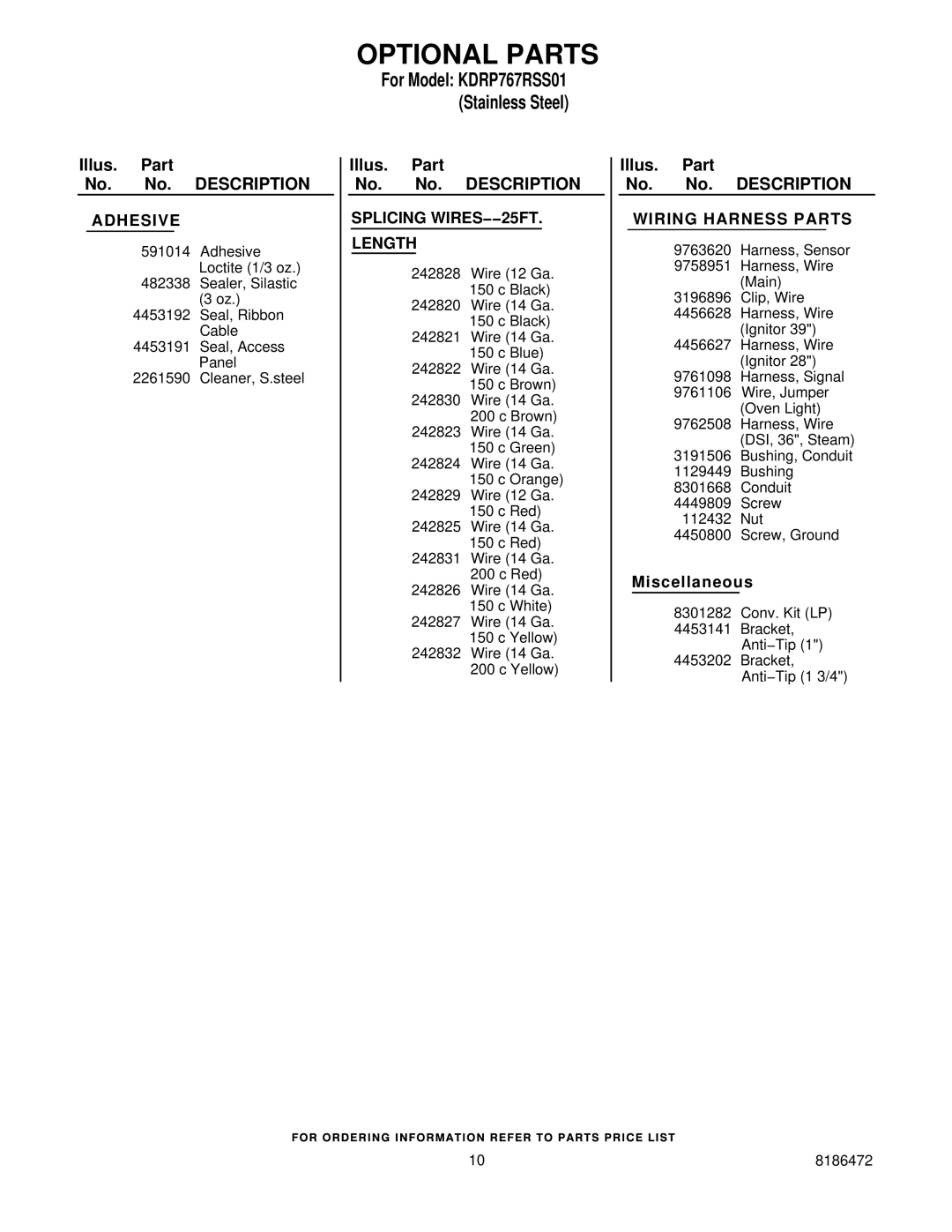 KitchenAid KDRP767RSS01 manual Optional Parts, Adhesive 