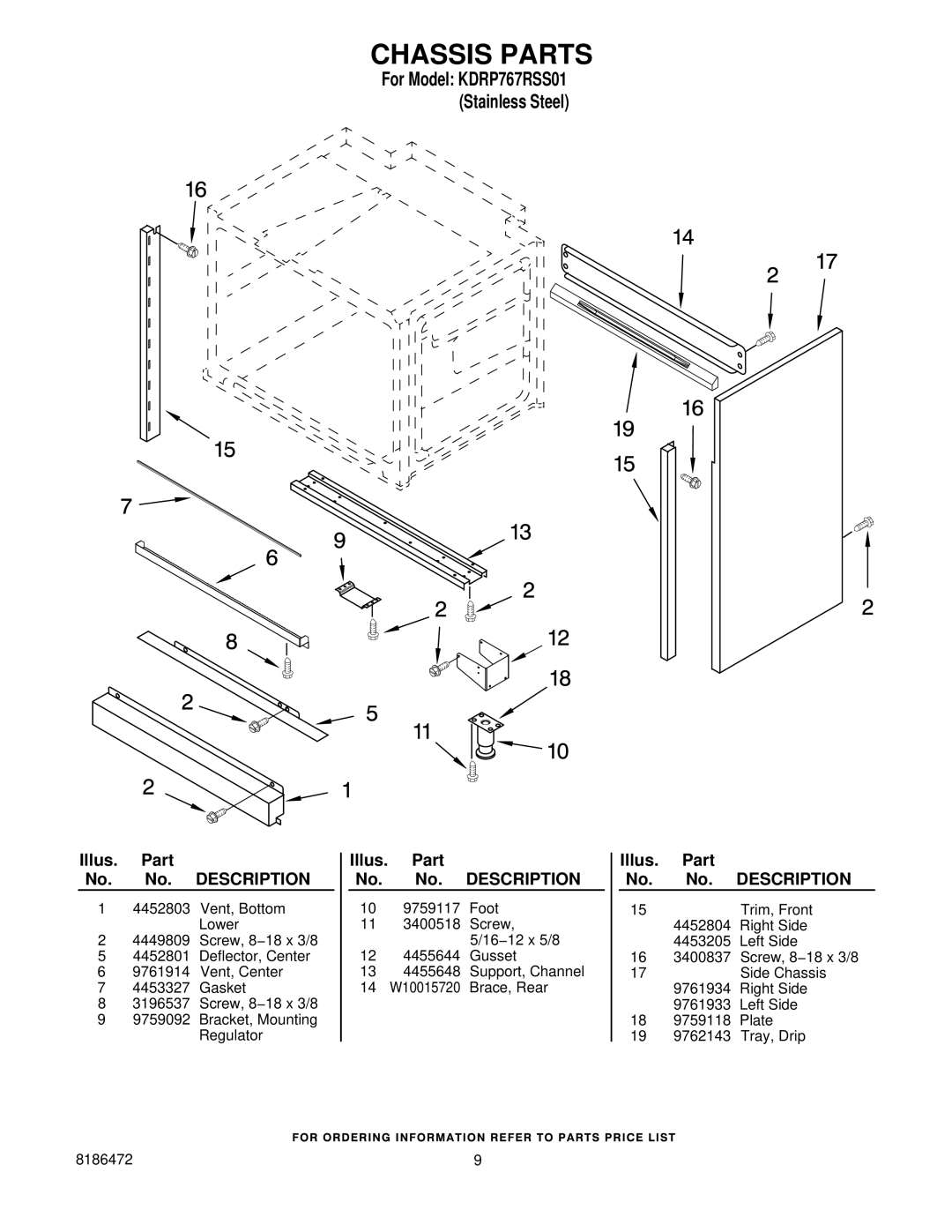 KitchenAid KDRP767RSS01 manual Chassis Parts 