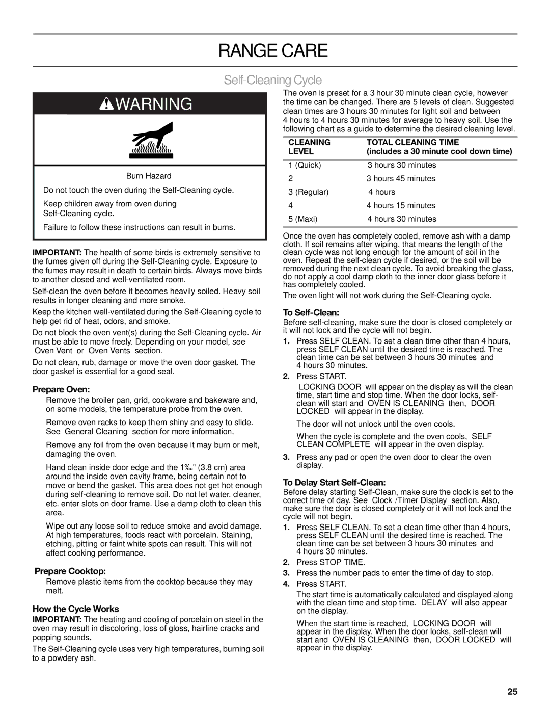 KitchenAid KDRS467, KDRS463, KDRS483, KDRS407, KDRS462 manual Range Care, Self-Cleaning Cycle 