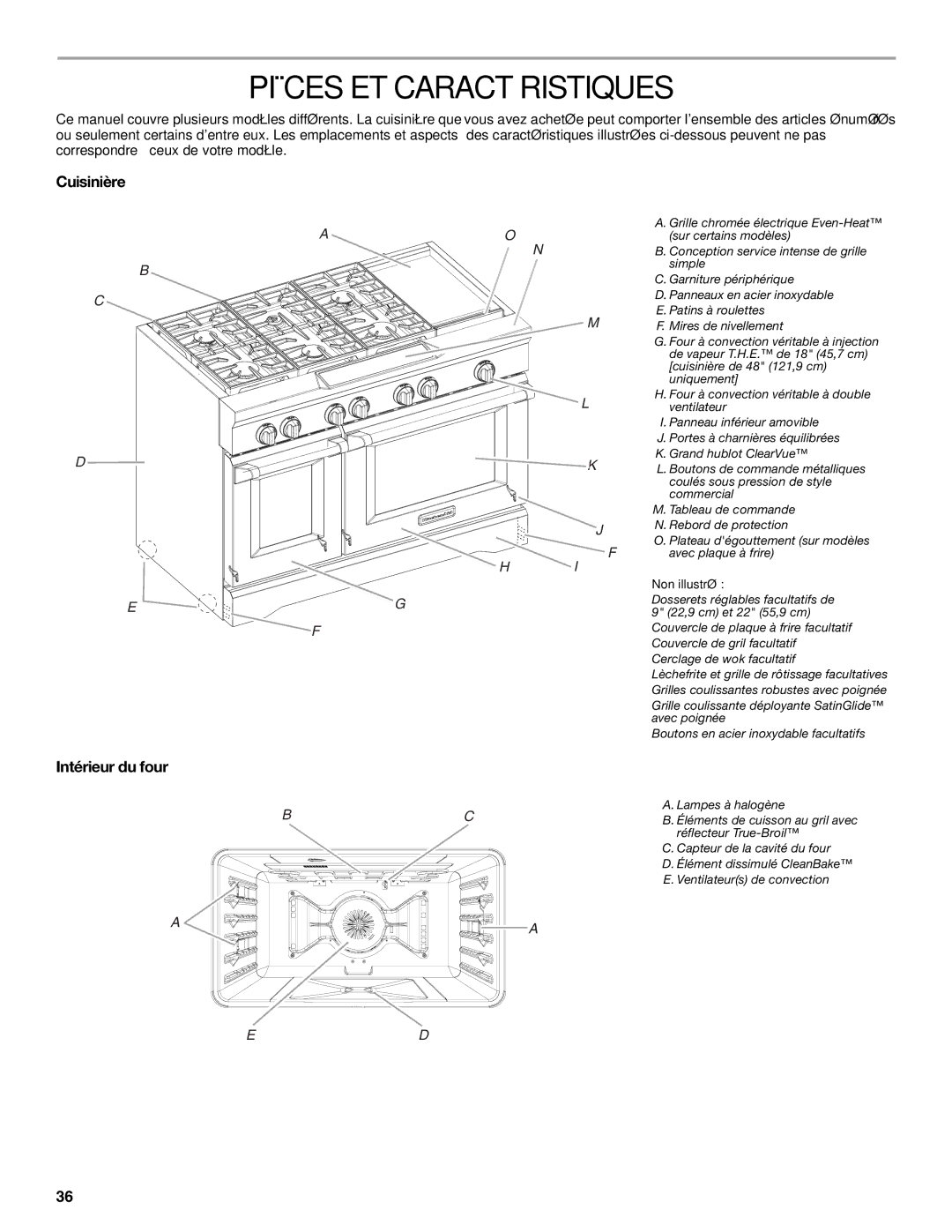 KitchenAid KDRS463, KDRS467, KDRS483, KDRS407, KDRS462 manual Pièces ET Caractéristiques, Cuisinière, Intérieur du four 