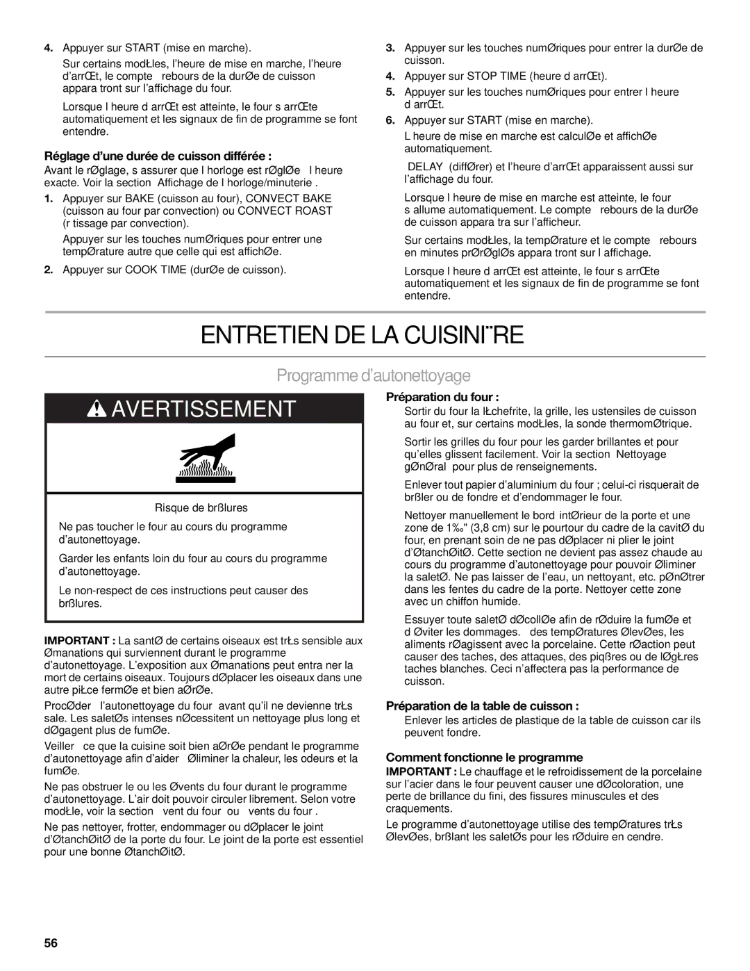 KitchenAid KDRS463, KDRS467, KDRS483, KDRS407, KDRS462 manual Entretien DE LA Cuisinière, Programme dautonettoyage 