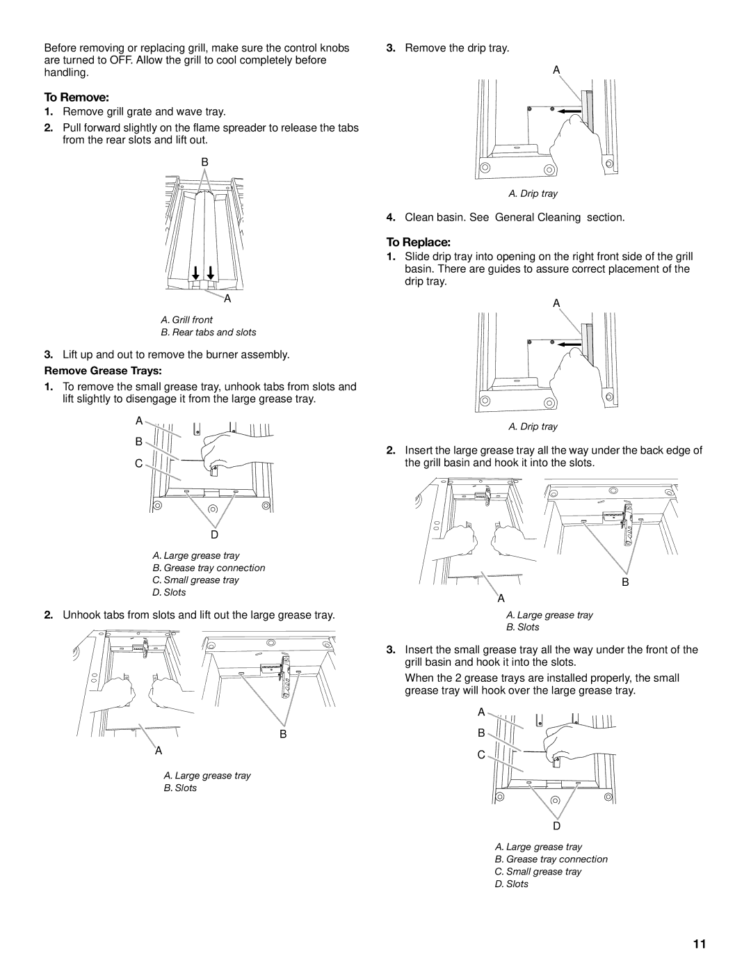 KitchenAid KDRS463, KDRS467, KDRS483, KDRS407, KDRS462 manual To Remove, To Replace, Remove Grease Trays 