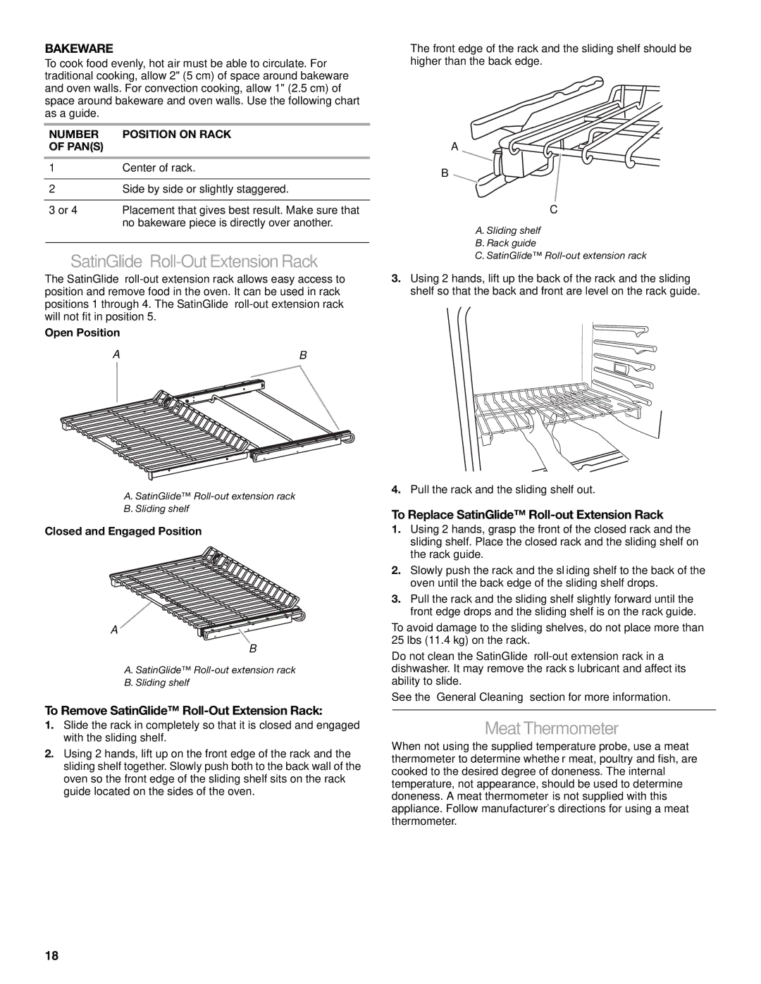 KitchenAid KDRS407, KDRS467, KDRS463, KDRS483, KDRS462 manual SatinGlide Roll-Out Extension Rack, MeatThermometer, Bakeware 