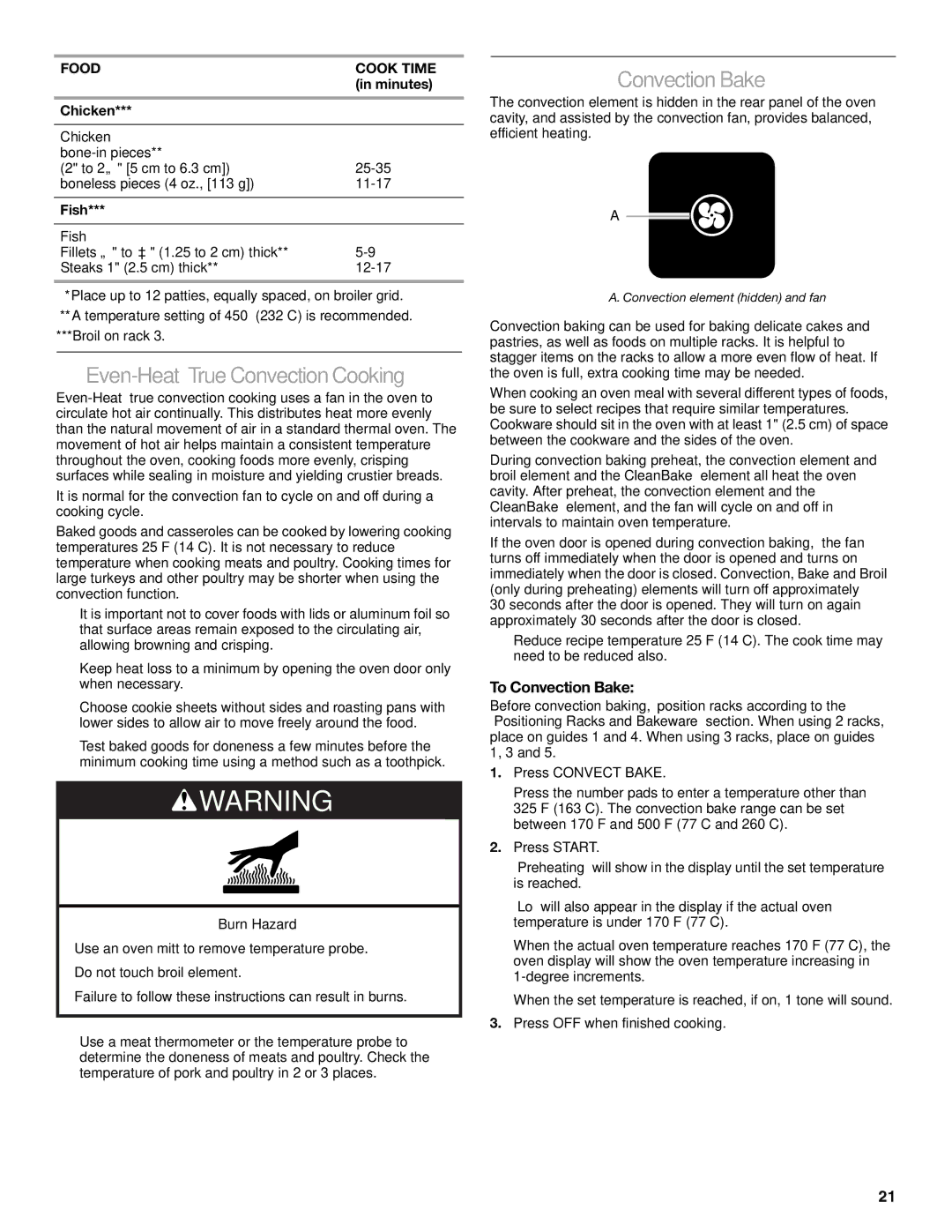 KitchenAid KDRS463, KDRS467, KDRS483, KDRS407, KDRS462 manual Even-Heat TrueConvection Cooking, To Convection Bake, Fish 