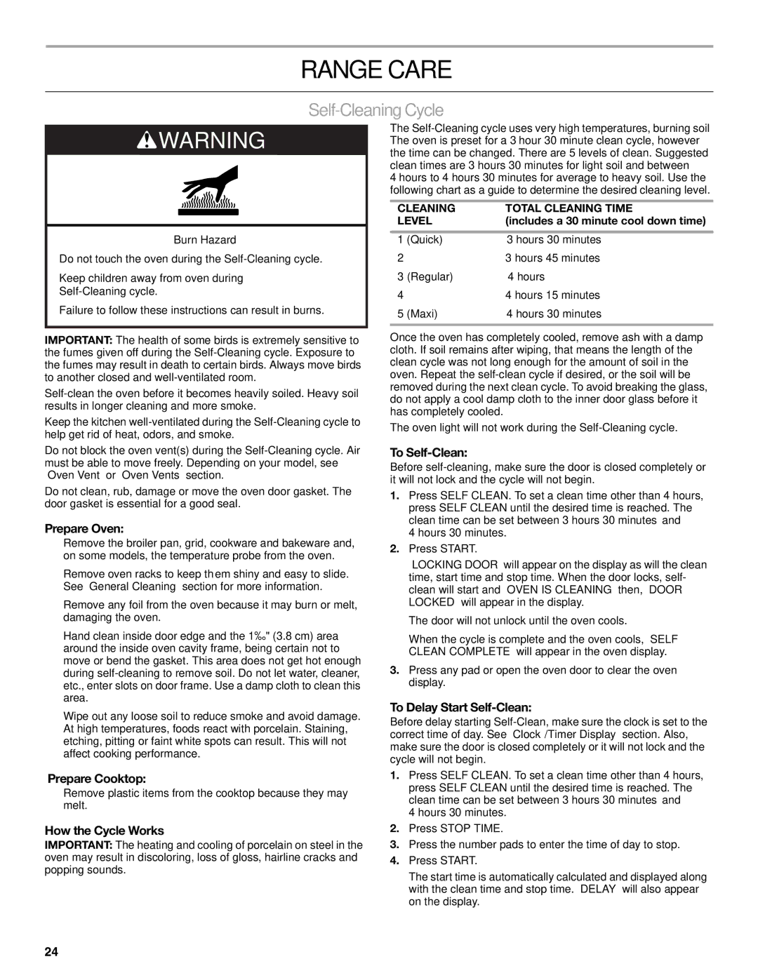 KitchenAid KDRS462, KDRS467, KDRS463, KDRS483, KDRS407 manual Range Care, Self-Cleaning Cycle 