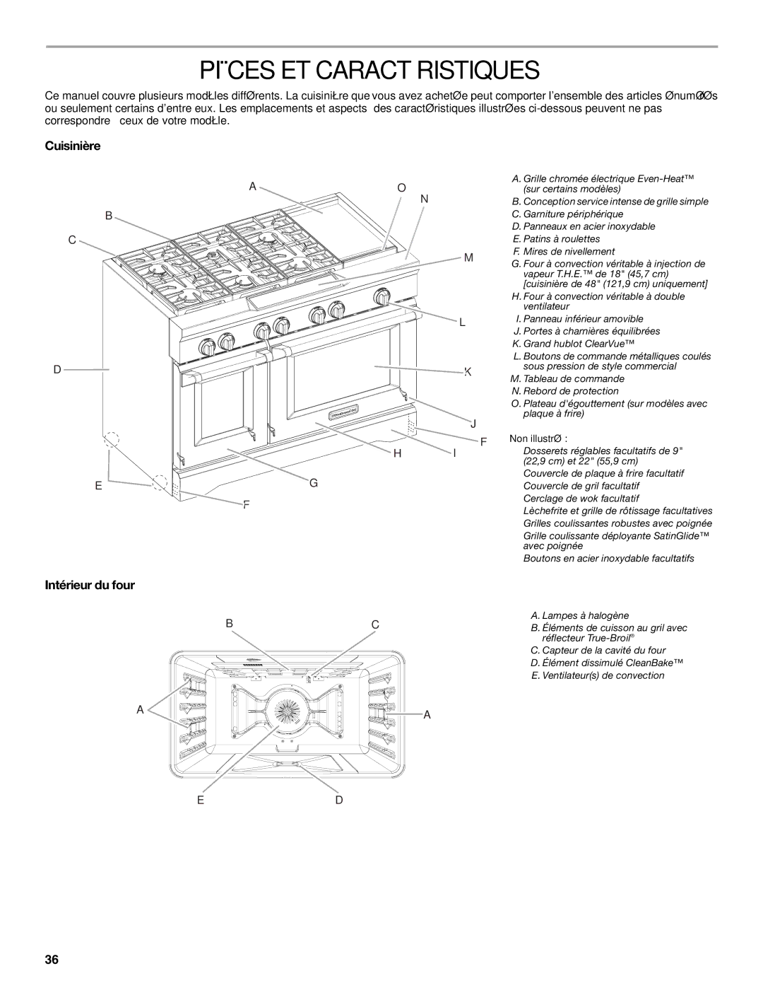 KitchenAid KDRS463, KDRS467, KDRS483, KDRS407, KDRS462 manual Pièces ET Caractéristiques, Cuisinière, Intérieur du four 