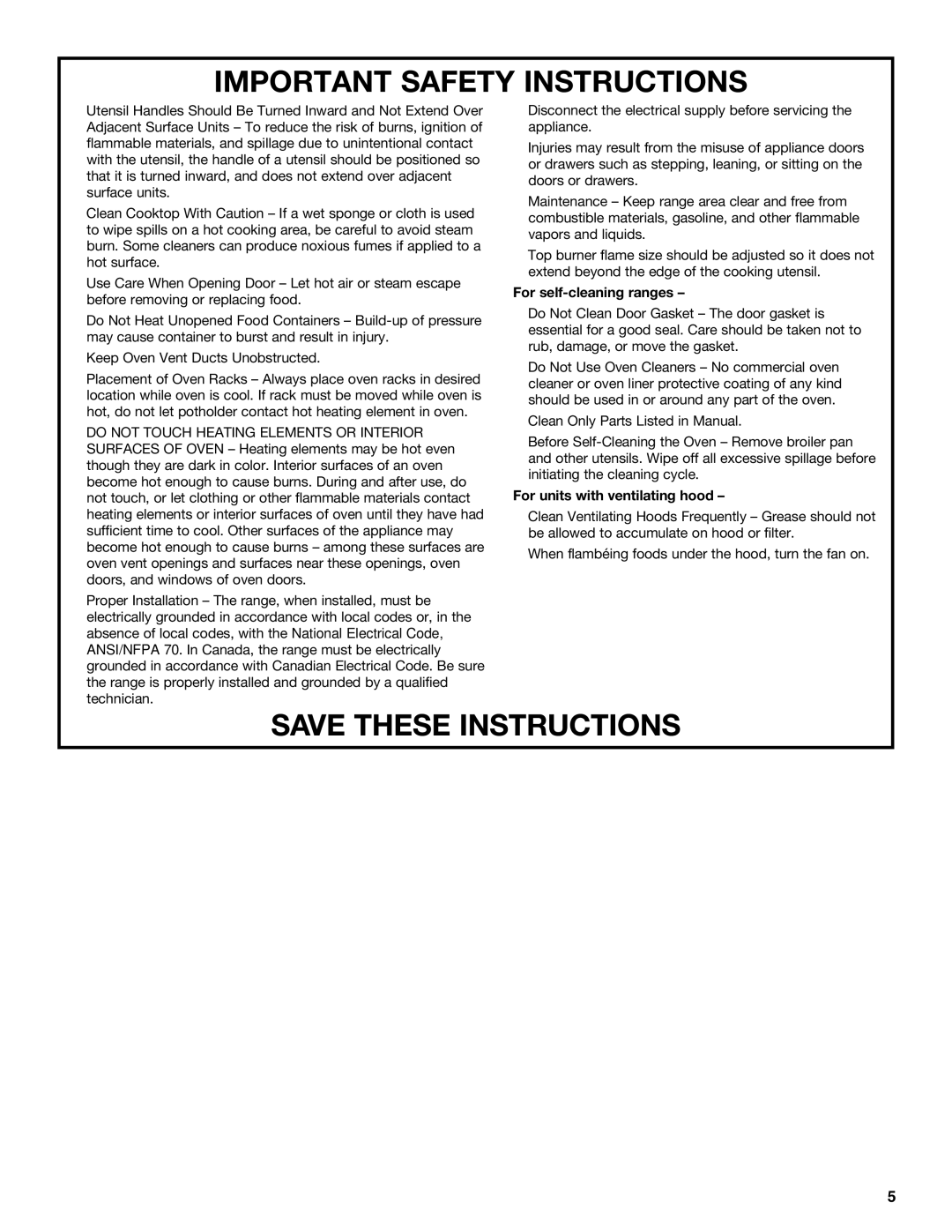 KitchenAid KDRS467, KDRS463, KDRS483, KDRS407, KDRS462 manual For self-cleaning ranges, For units with ventilating hood 