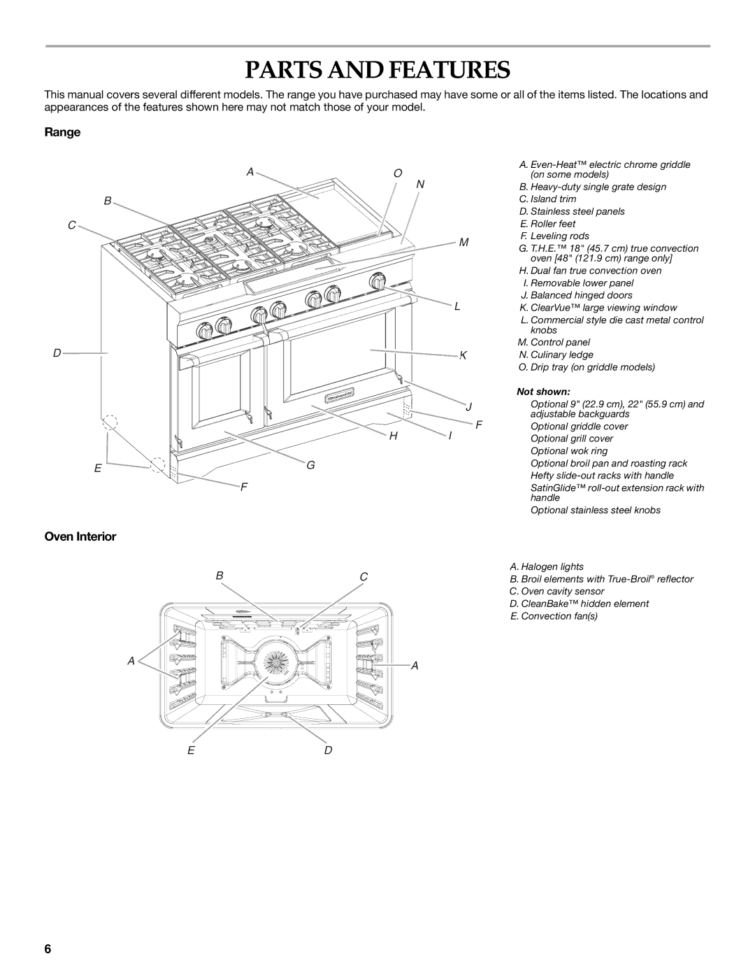 KitchenAid KDRS463, KDRS467, KDRS483, KDRS407, KDRS462 manual Parts and Features, Range, Oven Interior 