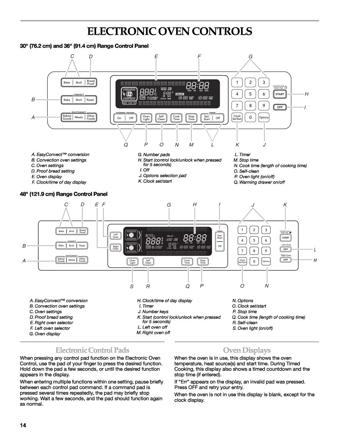 KitchenAid KDRS462 Electronic Oven Controls, ElectronicControlPads, OvenDisplays, 48 121.9 cm Range Control Panel, C D B A 