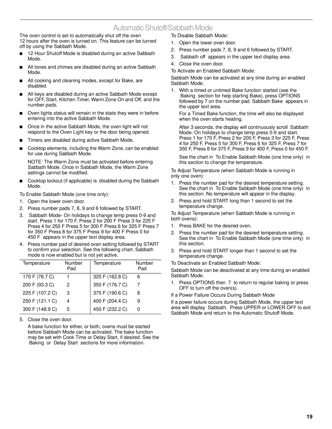 KitchenAid KDRS505XSS manual Automatic Shutoff/Sabbath Mode 