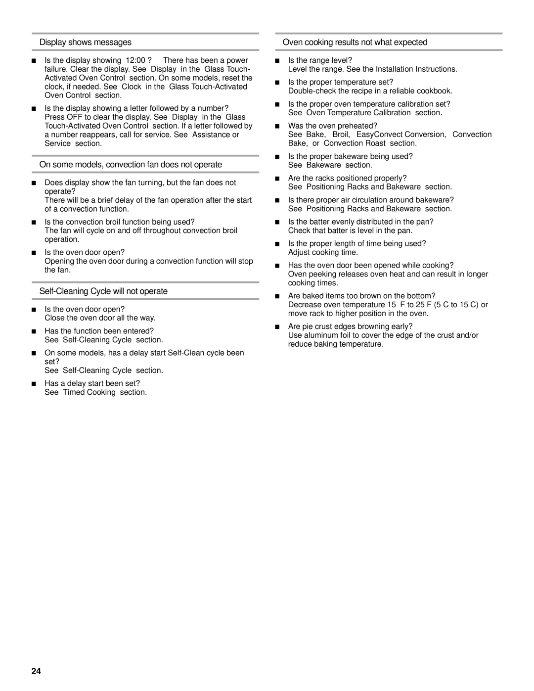 KitchenAid KDRS505XSS manual On some models, convection fan does not operate, Self-Cleaning Cycle will not operate 