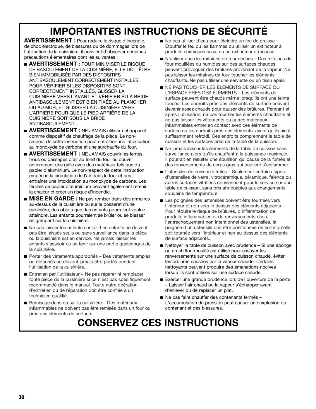 KitchenAid KDRS505XSS manual Importantes Instructions De Sécurité, Conservez Ces Instructions 