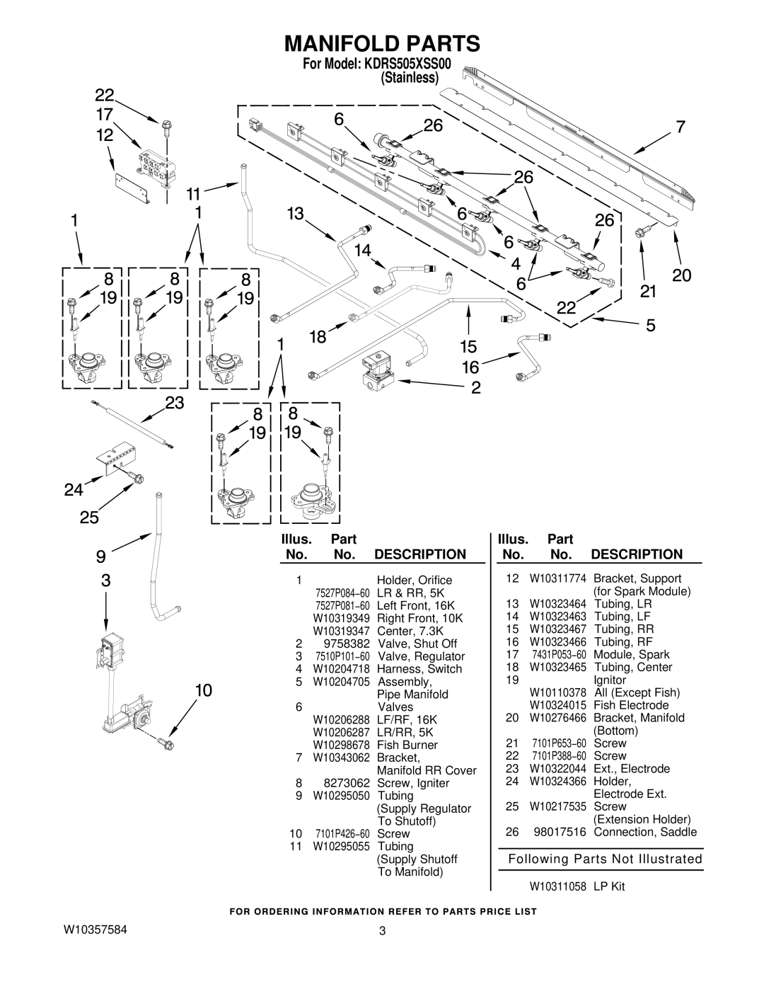 KitchenAid kdrs505xss00 owner manual Manifold Parts 