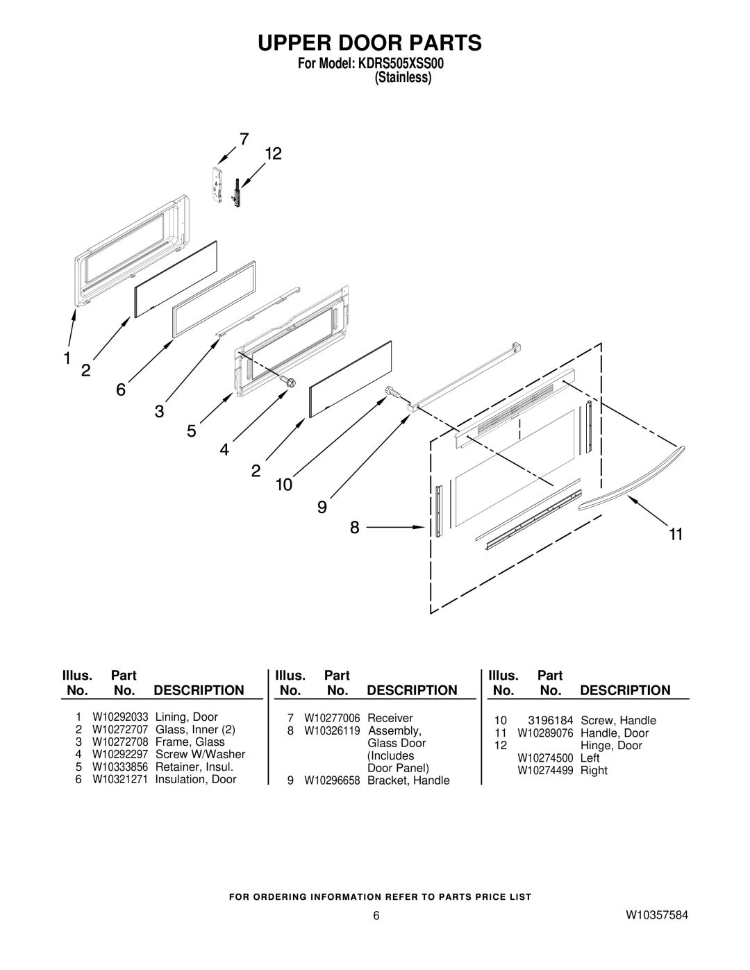 KitchenAid kdrs505xss00 owner manual Upper Door Parts 