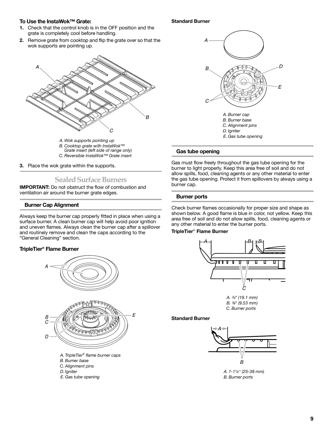 KitchenAid YKDSS907, YKDRS807 manual Sealed Surface Burners 