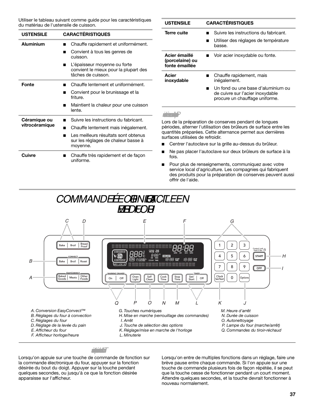 KitchenAid KDRS807, YKDSS907 manual Commande Électronique Tactile EN Verre DU Four, Préparation deconserves à la maison 