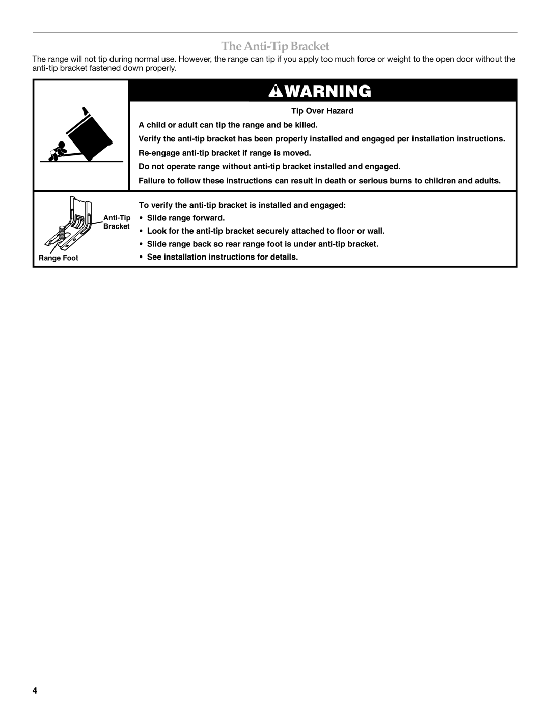 KitchenAid YKDSS907, YKDRS807 manual Anti-Tip Bracket 