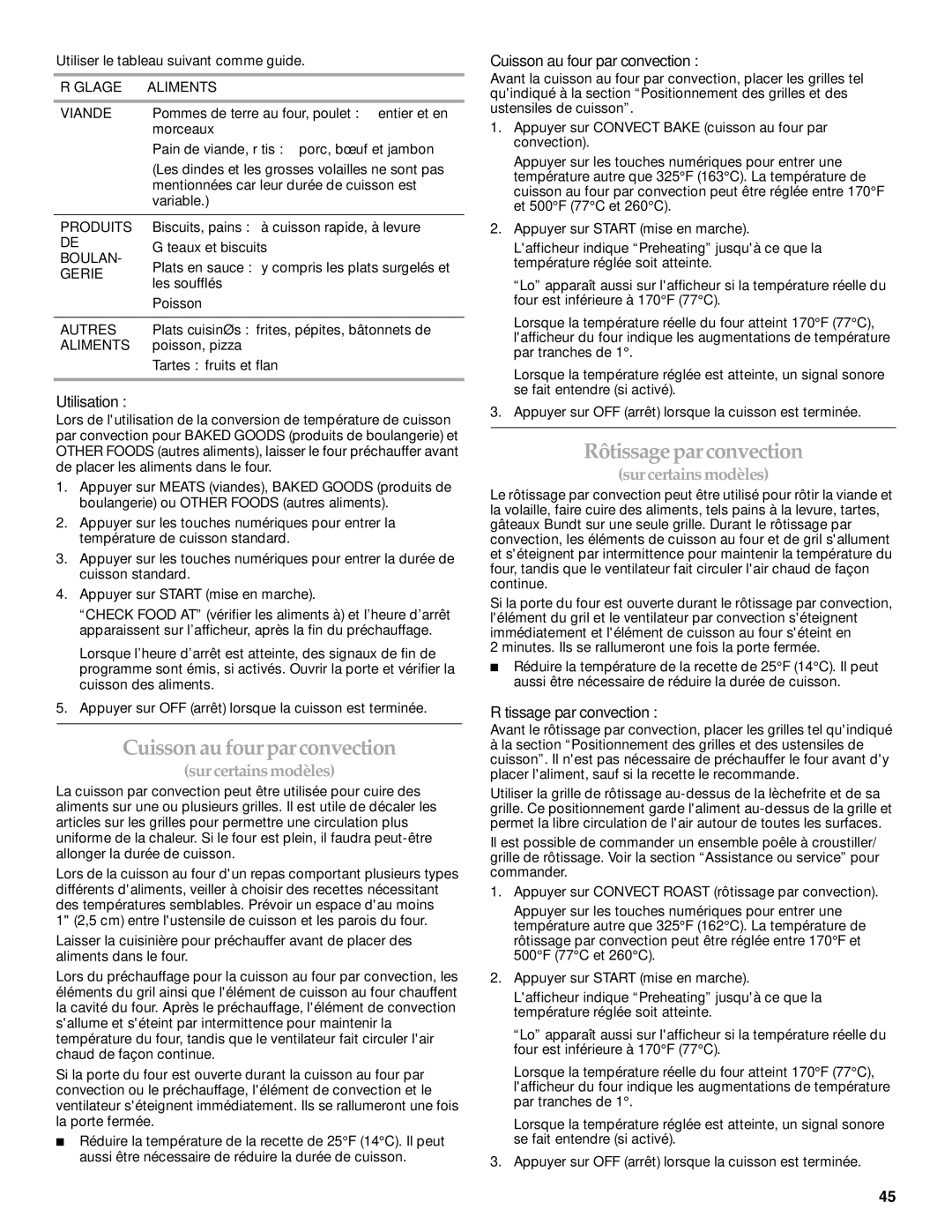 KitchenAid KDRS807, YKDSS907 manual Cuisson au fourparconvection, Rôtissageparconvection, Cuisson au four par convection 