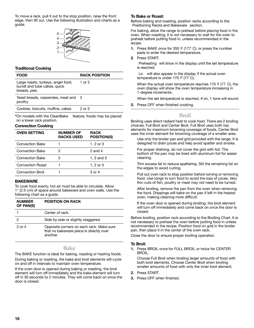 KitchenAid KDRS807 manual Broil, Bakeware 