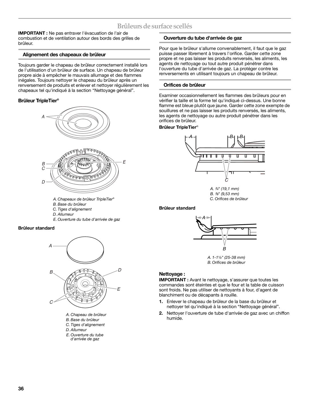 KitchenAid KDRS807 manual Brûleursde surface scellés 