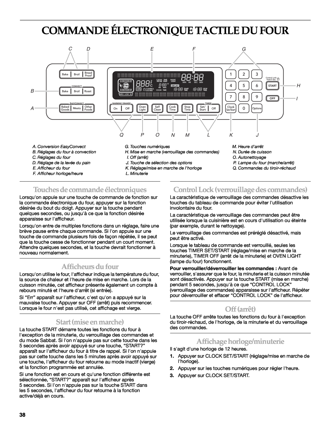 KitchenAid KDRS807 Commande Électronique Tactile Du Four, Touches de commande électroniques, Afficheurs du four, Off arrêt 