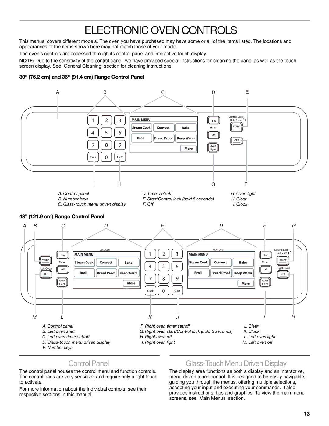 KitchenAid KDRU763, KDRU707, KDRU783, KDRU767 manual Electronic Oven Controls, Control Panel, Glass-Touch Menu DrivenDisplay 