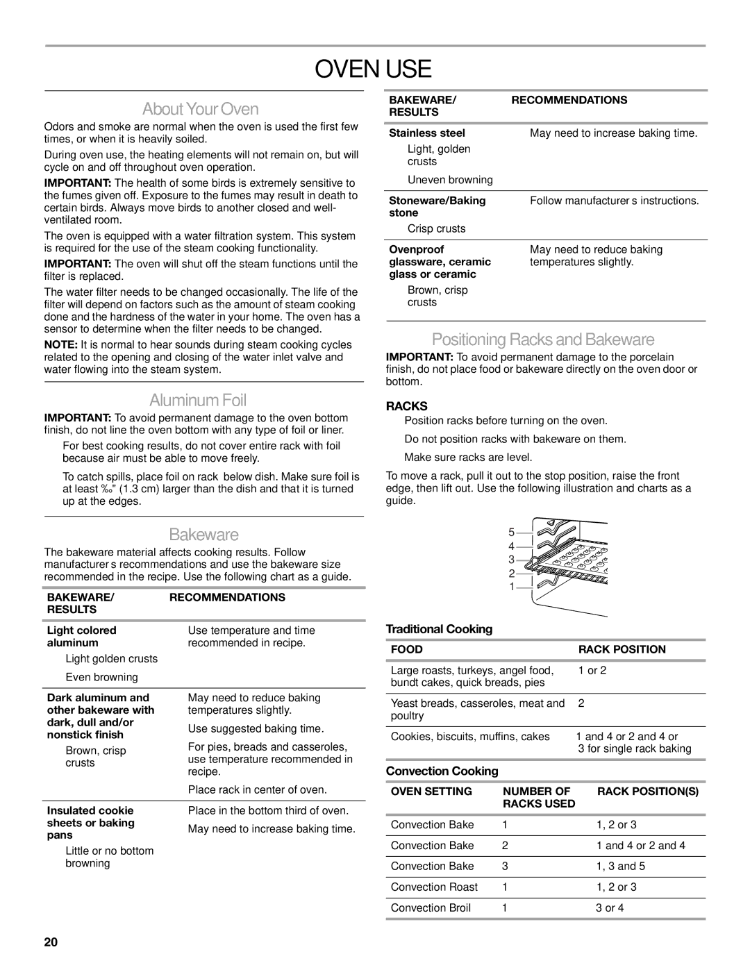 KitchenAid KDRU707, KDRU763, KDRU783, KDRU767 manual Oven USE, AboutYourOven, AluminumFoil, Positioning Racks and Bakeware 