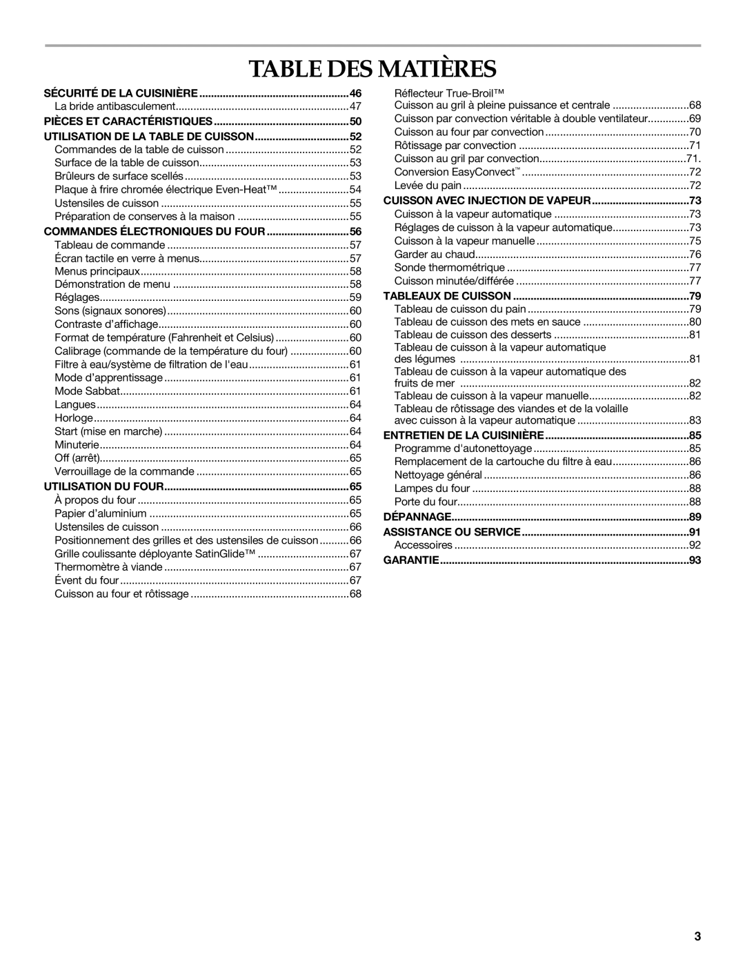 KitchenAid KDRU767, KDRU707, KDRU763, KDRU783 manual Table DES Matières 