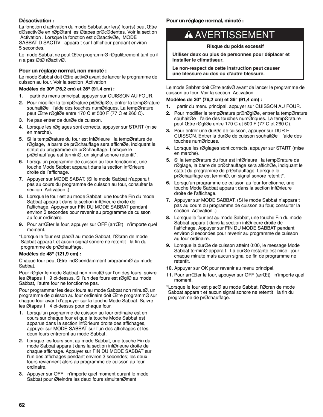 KitchenAid KDRU783, KDRU707, KDRU763 manual Désactivation, Pour un réglage normal, non minuté, Pour un réglage normal, minuté 