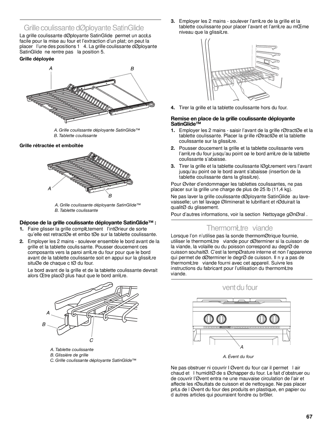 KitchenAid KDRU767, KDRU707, KDRU763, KDRU783 Grille coulissantedéployante SatinGlide, Thermomètreàviande, Évent du four 