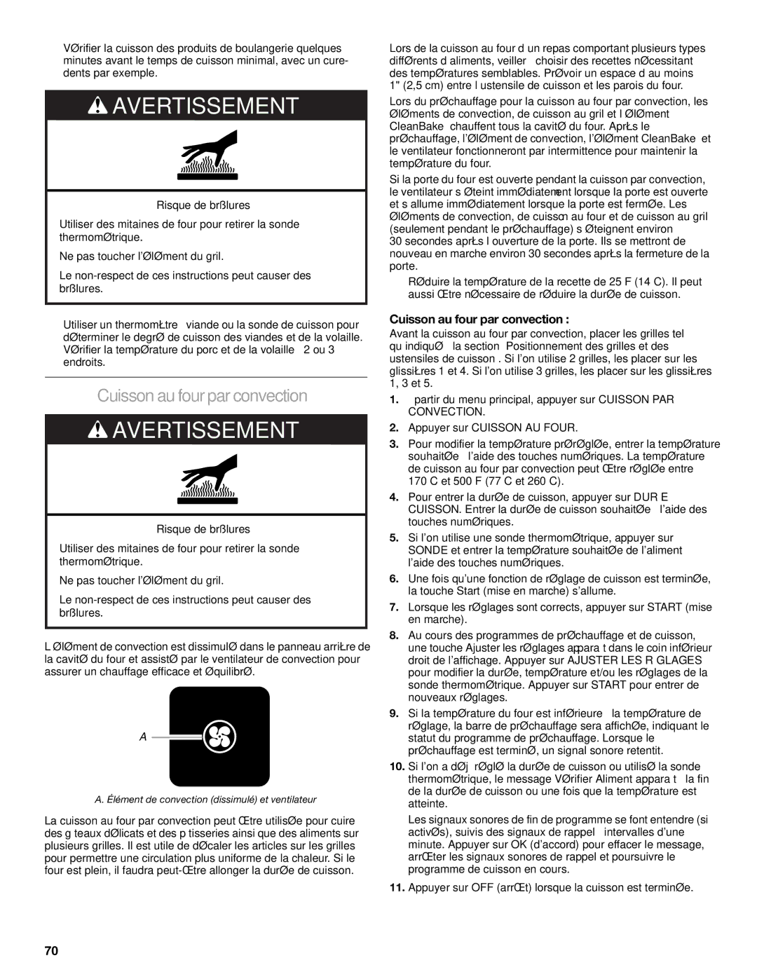 KitchenAid KDRU783, KDRU707, KDRU763, KDRU767 manual Cuisson aufourparconvection, Cuisson au four par convection 