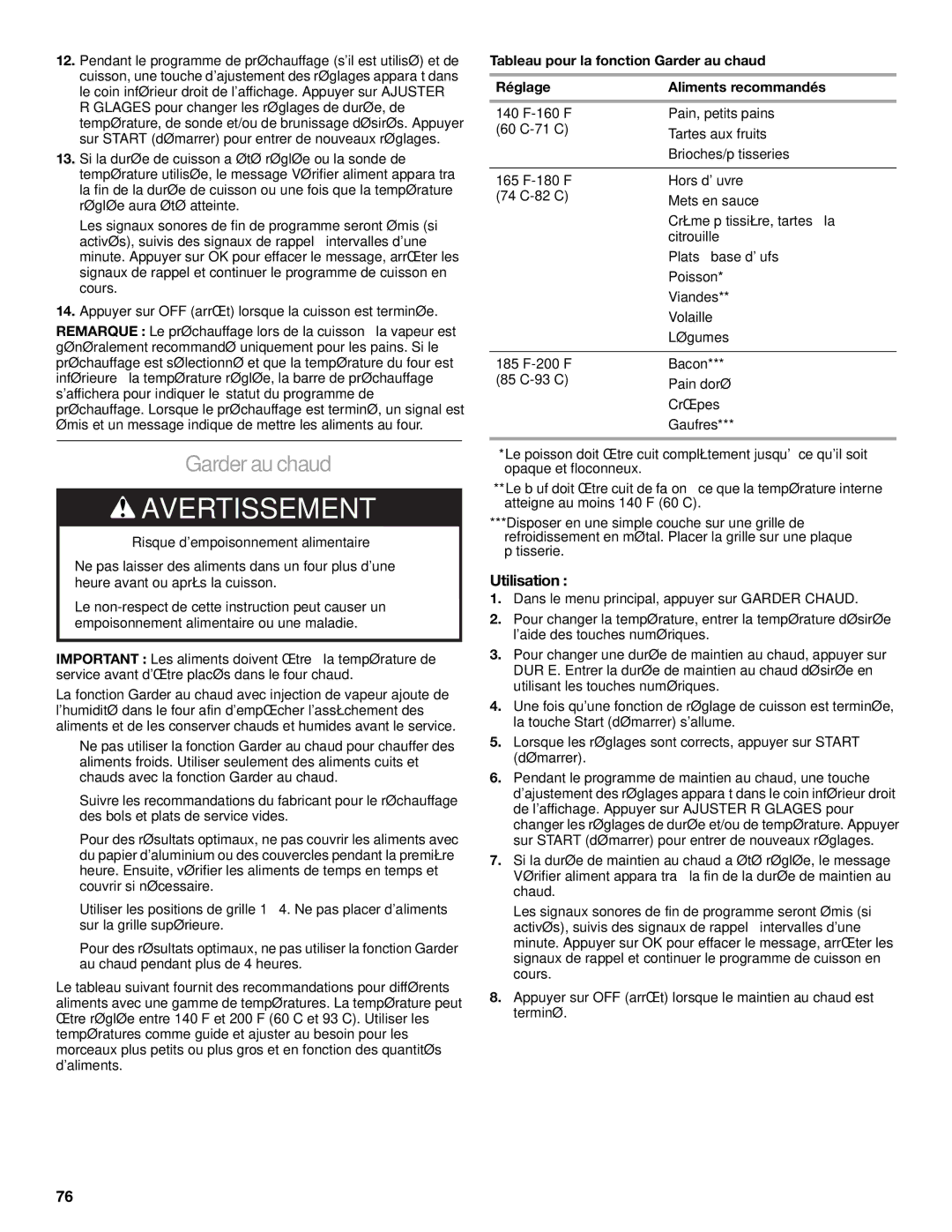 KitchenAid KDRU707, KDRU763, KDRU783, KDRU767 manual Garderauchaud, Utilisation 