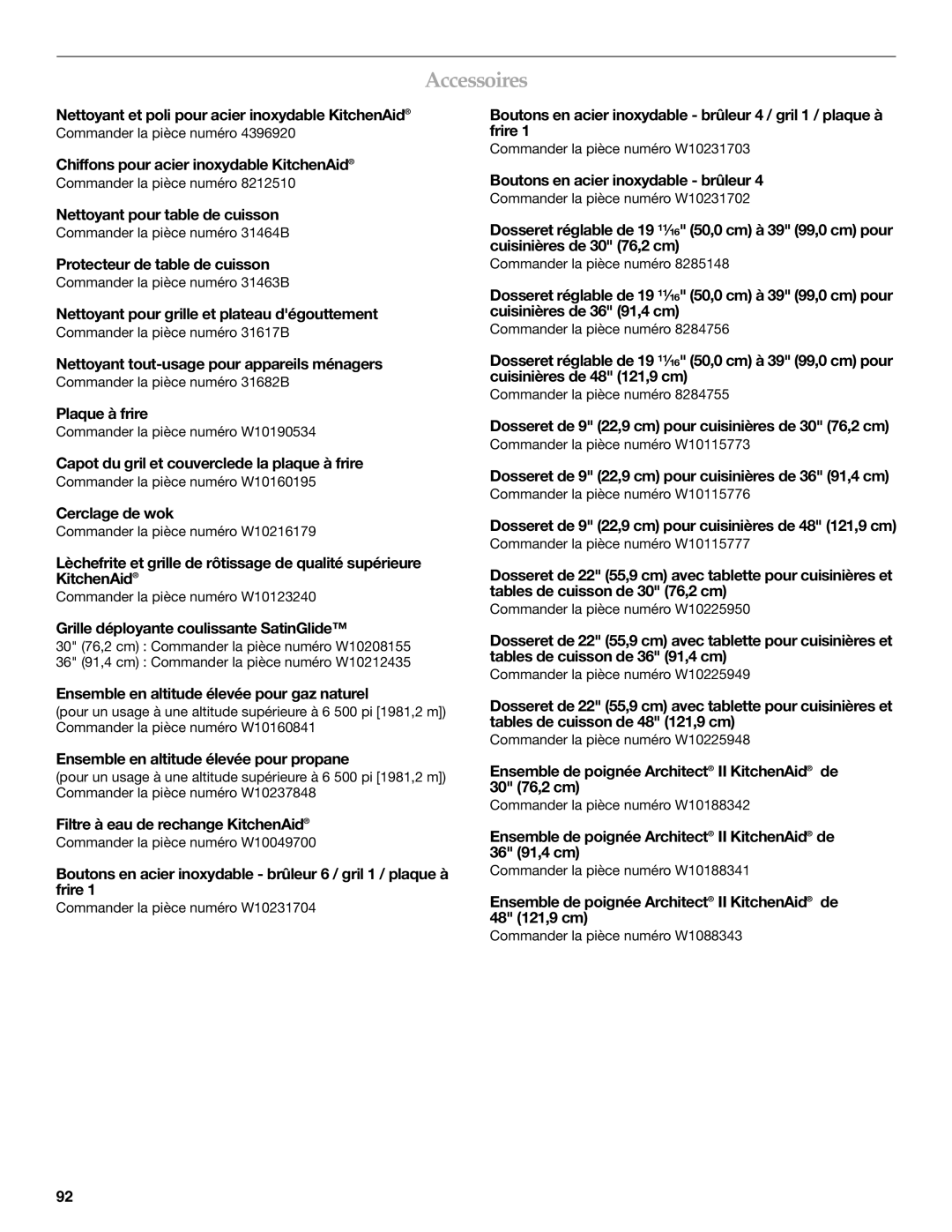 KitchenAid KDRU707, KDRU763, KDRU783, KDRU767 manual Accessoires 