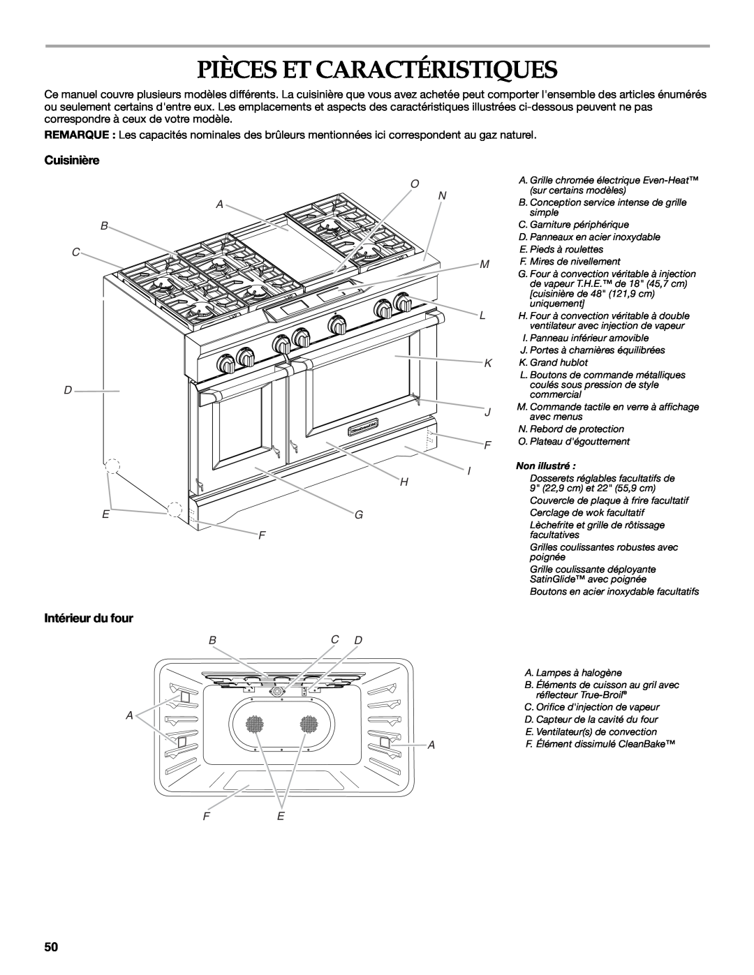 KitchenAid KDRU763.KDRU manual Pièces Et Caractéristiques, Cuisinière, Intérieur du four, Bc D A 