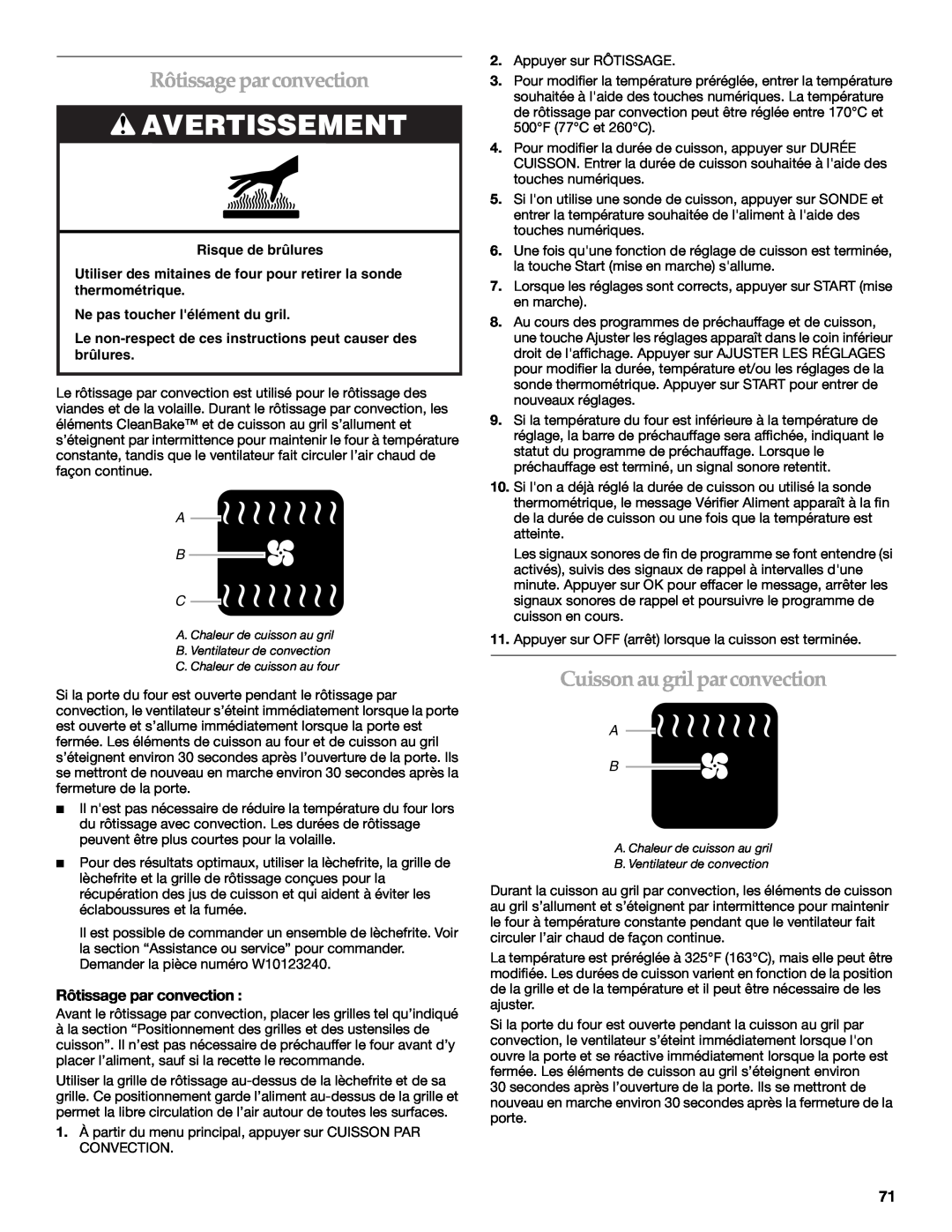 KitchenAid KDRU763.KDRU Rôtissage parconvection, Cuisson au gril parconvection, Avertissement, Rôtissage par convection 