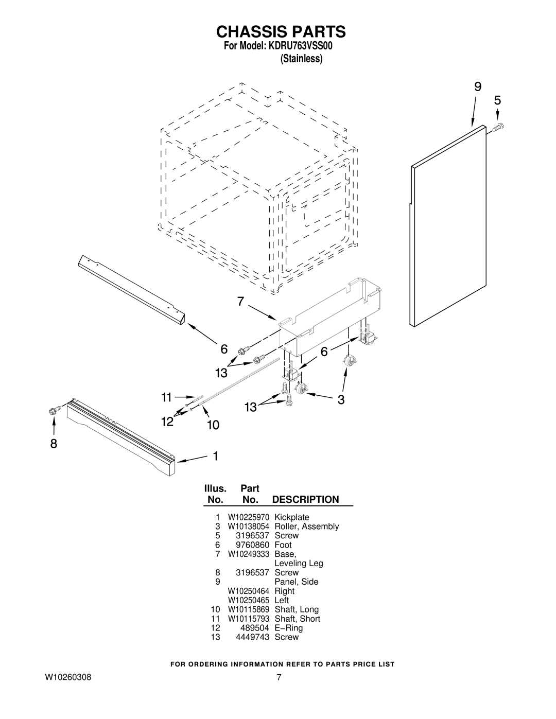 KitchenAid KDRU763VSS00 manual Chassis Parts 