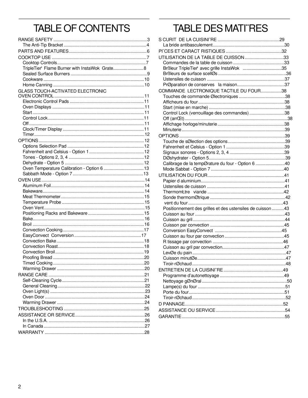 KitchenAid YKDRS807, YKDSS907 manual Table DES Matières, Table of Contents 