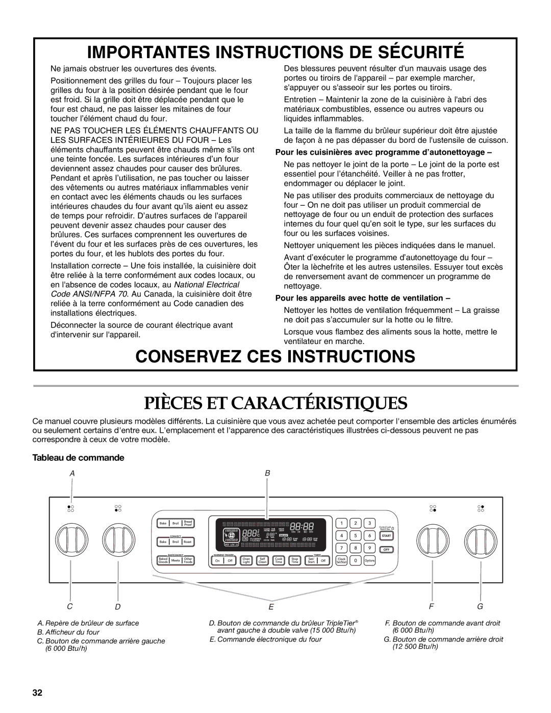 KitchenAid YKDRS807, YKDSS907 manual Pièces ET Caractéristiques, Tableau de commande 