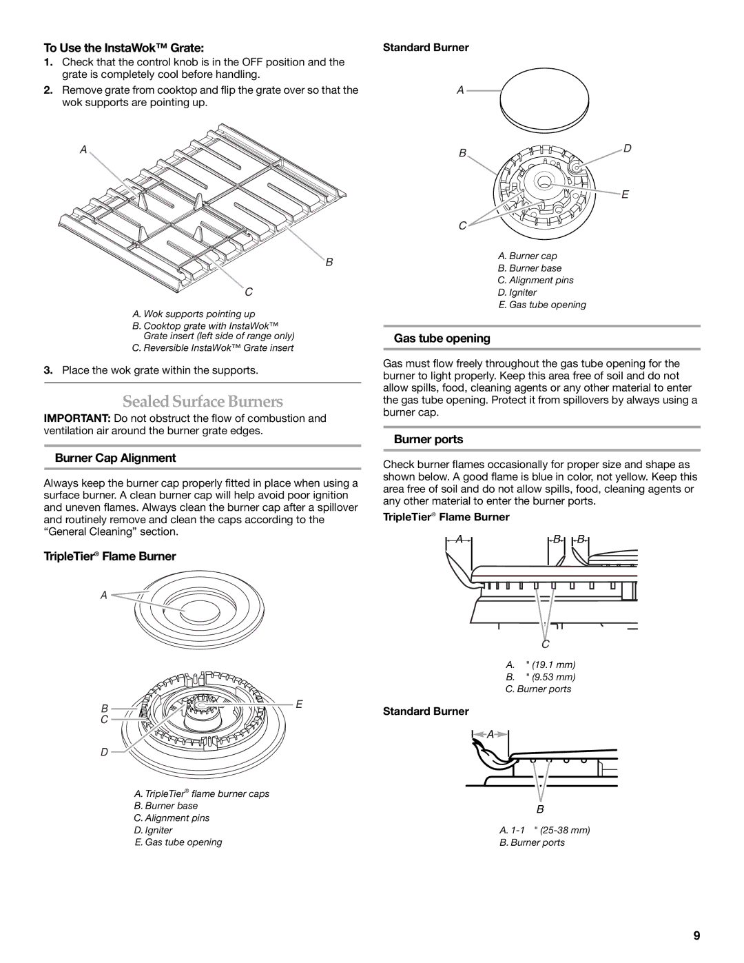 KitchenAid YKDSS907, YKDRS807 manual Sealed Surface Burners 