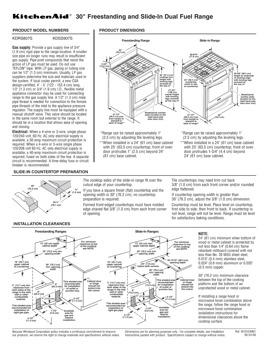 KitchenAid KDSS907S dimensions Freestanding and Slide-In Dual Fuel Range, Product Model Numbers, Product Dimensions 