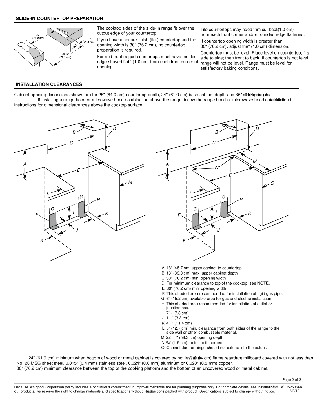 KitchenAid KDRS807S, KDSS907X, KDSS907S Freestanding Ranges, SLIDE-IN Countertop Preparation, Installation Clearances 