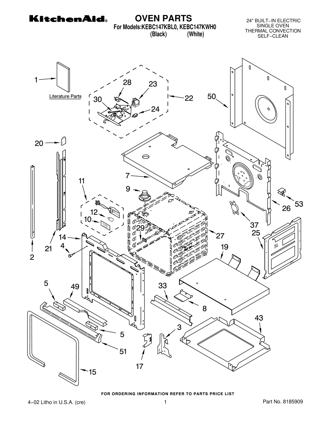 KitchenAid KEBC147KWH0, KEBC147KBL0 manual Oven Parts 